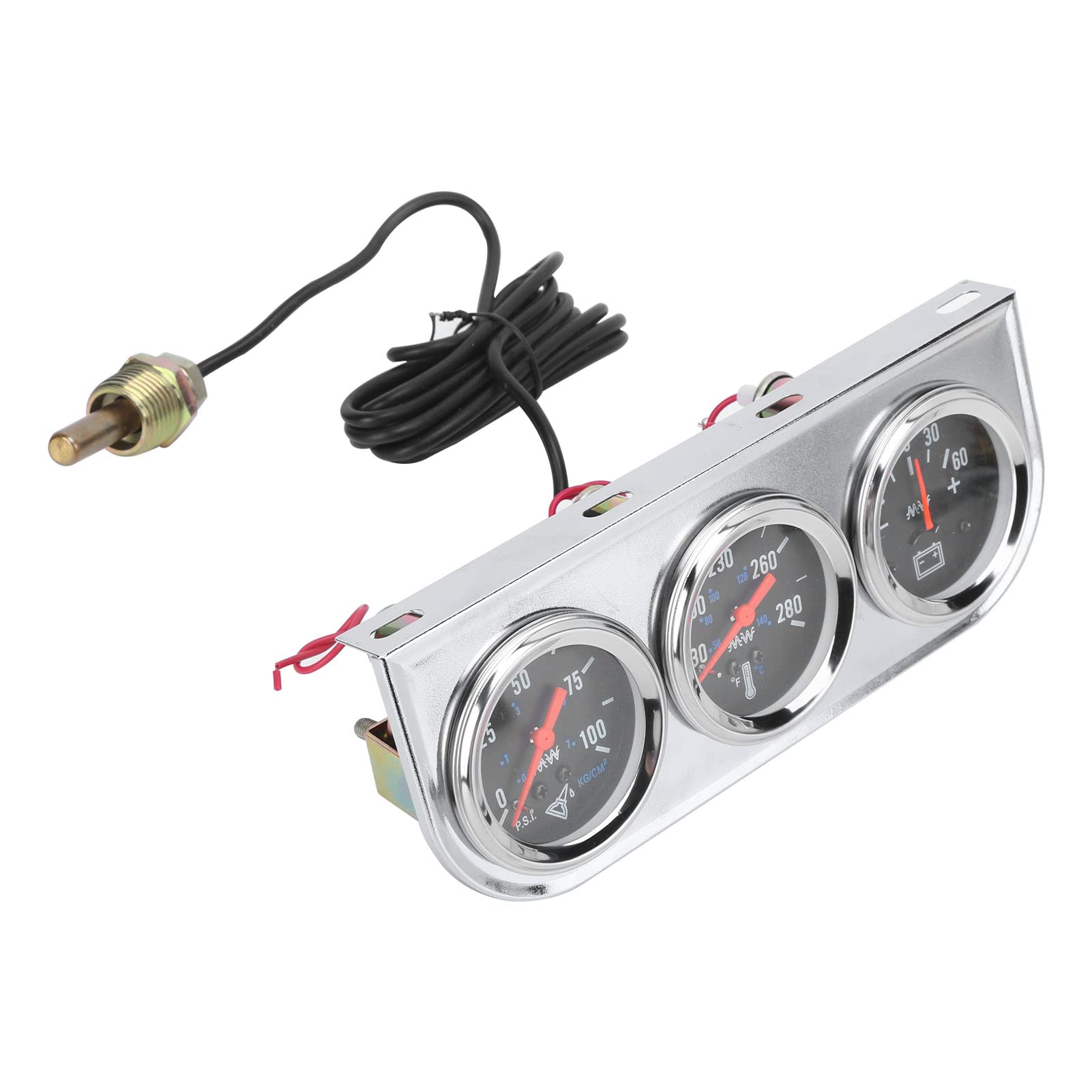 Juego de Medidor Triple de 2 Pulgadas con Temperatura del Agua, Presión de Aceite y Medidor de Amperios para Automóvil, Barco, Camión de 12 V, Esfera Negra, Puntero Rojo