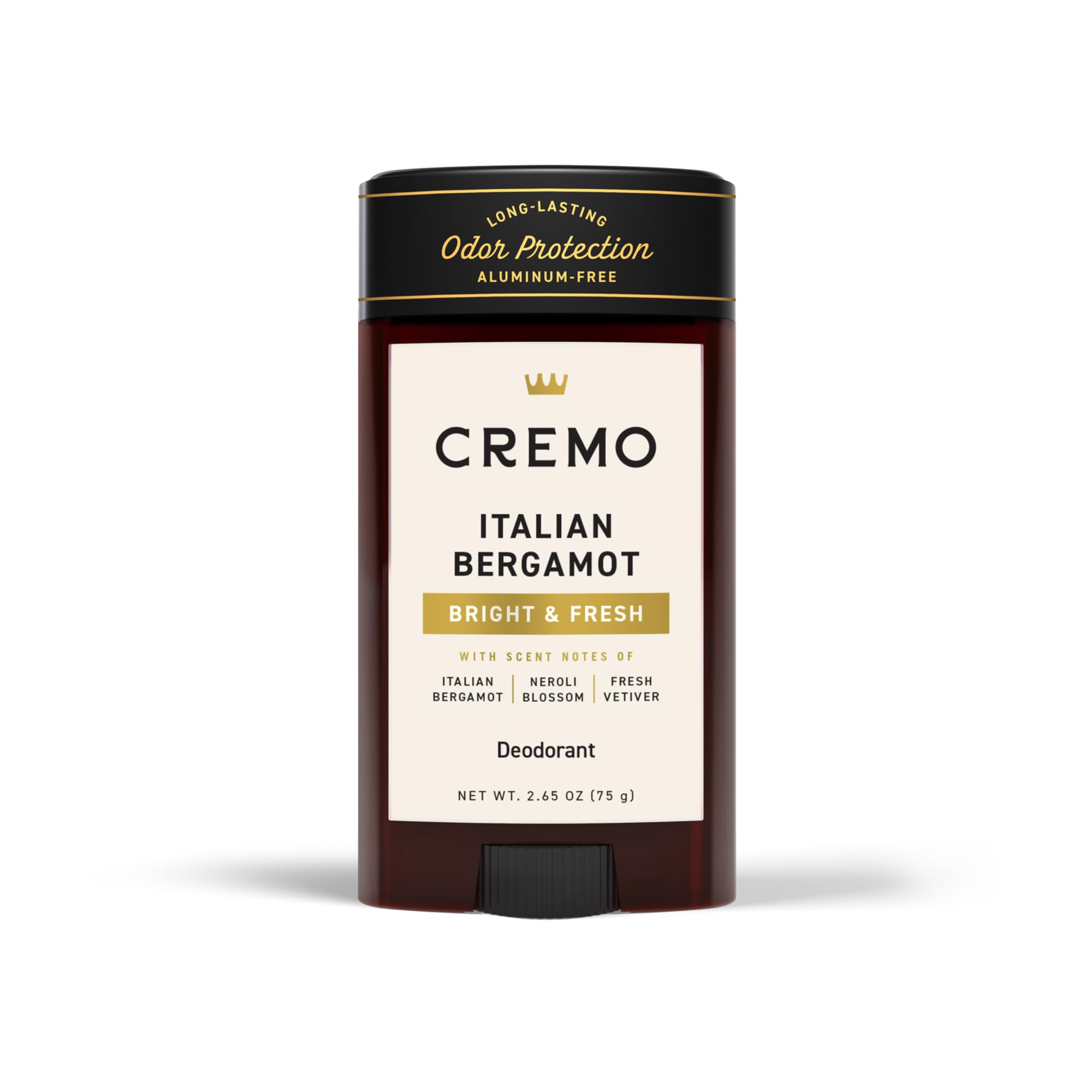 Cremo Italian Bergamot Aluminum Free Deodorant for Men, Long Lasting Odor Protection, 48-Hour Freshness, |65oz