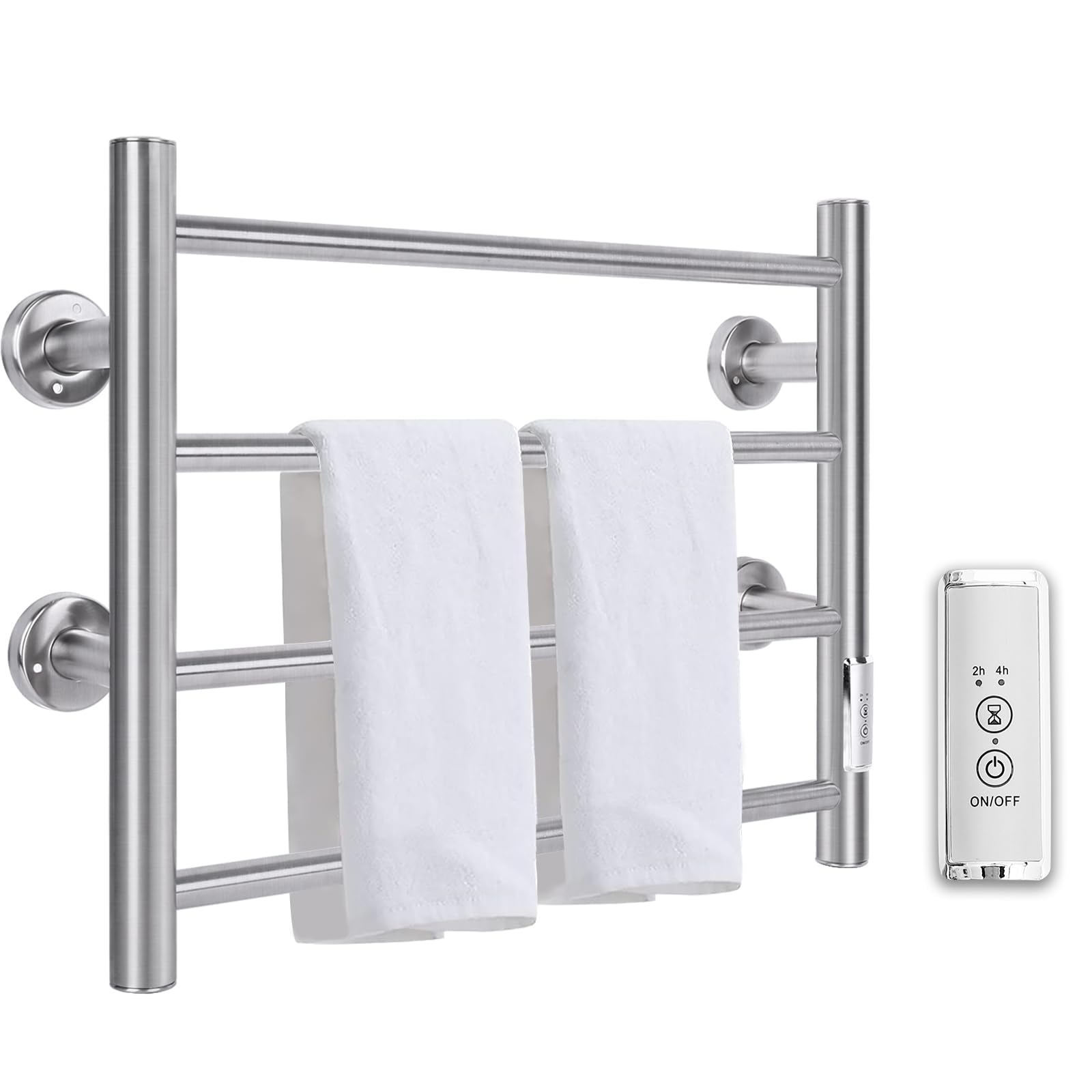 Heated Towel Rack, Electric Towel Warmer Rack for Bathroom with Timer and LED Indicator, Wall Mounted Towel Dryer Stainless Steel Heated Drying Rack, 4Bar,Silver