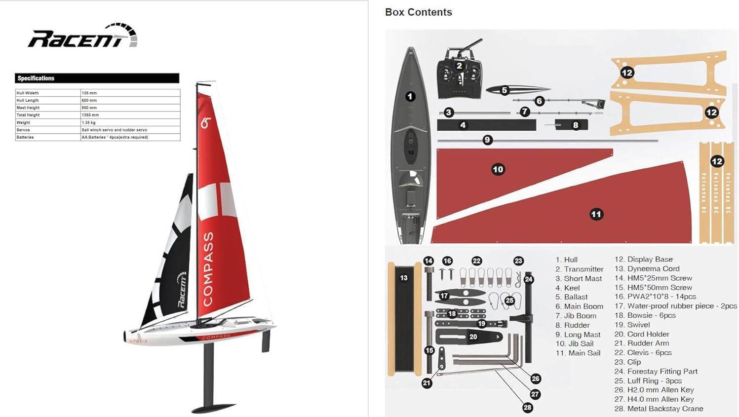 53” Inch Remote Control Boat RC Pre-Assemble Sail Accessories Kits 2.4G Electric Sailboat Watercraft for Adults (S)