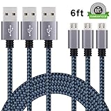 Amoner Micro USB Cable, 6FT Premium Nylon Braided USB Charging Cord for Android, Samsung Galaxy, HTC, Nokia, Blackberry, Sony and Other Tablet Smartphone(Blue,3 Pack)