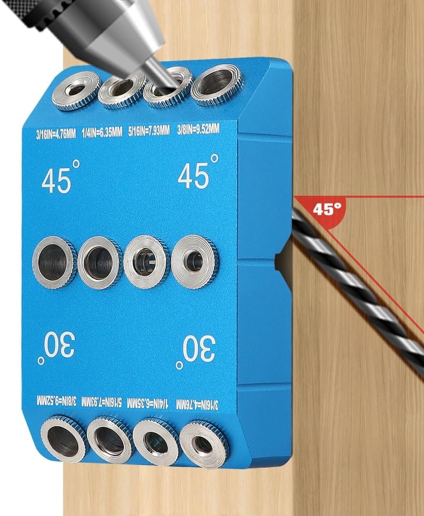 30, 45, 90 Degree Drill Jig, Aluminium Alloy Guide Track for Angled and Straight Holes, 4 Sizes Drill Template for Deck Stair Handrail Installation