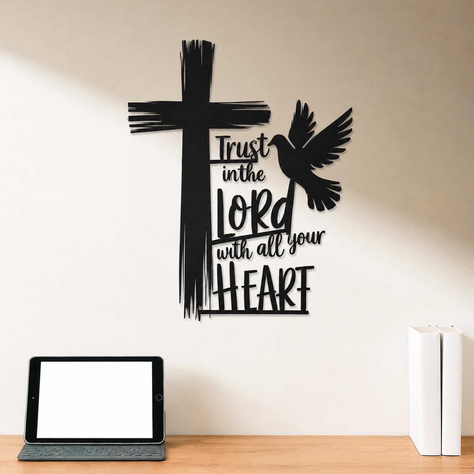 The holy bible cross metal wall art, jesus crucifix wall cross christian wall art handcrafted iron decorations, religious beliefs decoration christian gifts for friends parents (C, 15.8x13.2 Inch)