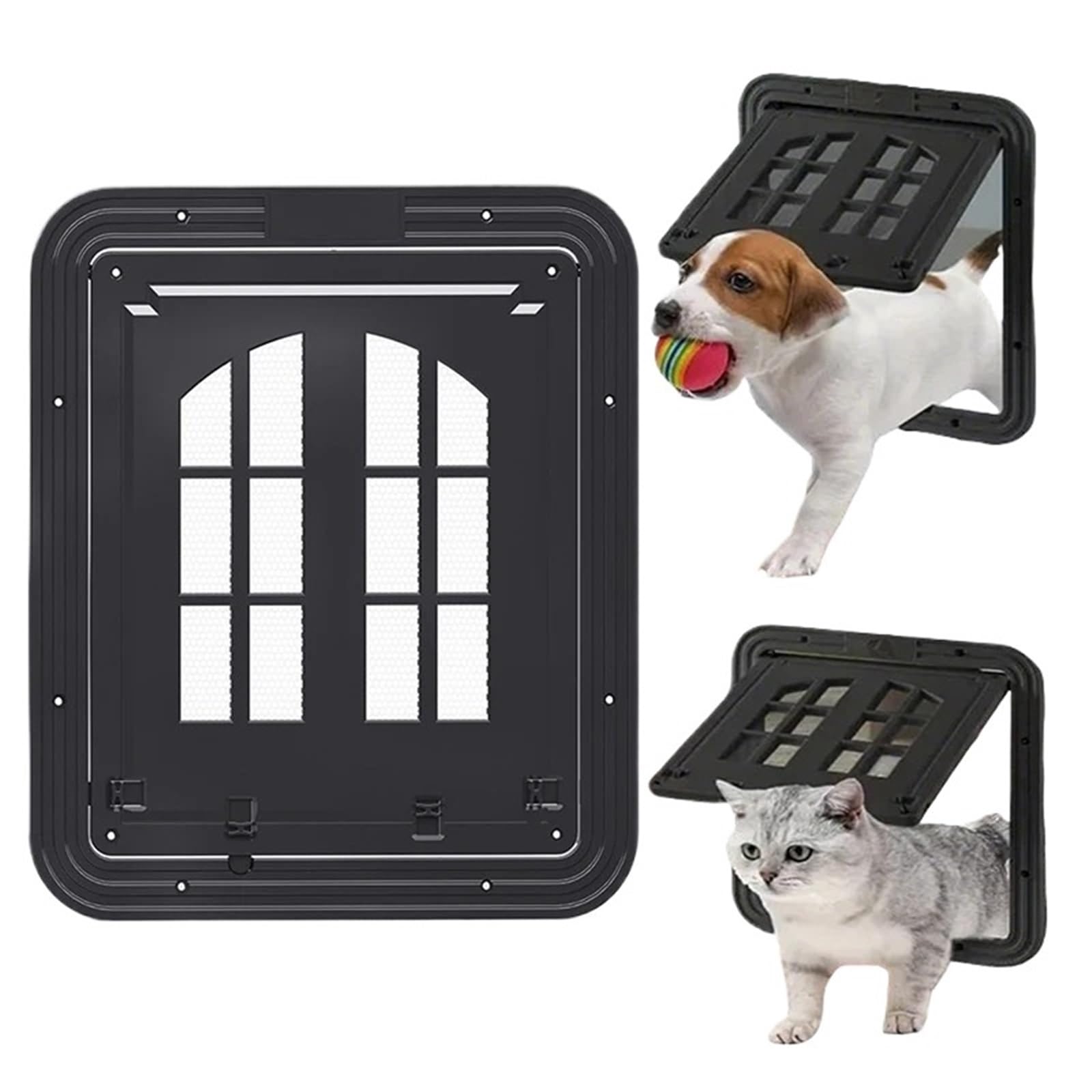 Cat Flap Dog Screen Door Cats Pet Opening For Magnetic Self-Closing For Dogs(Black,Large)