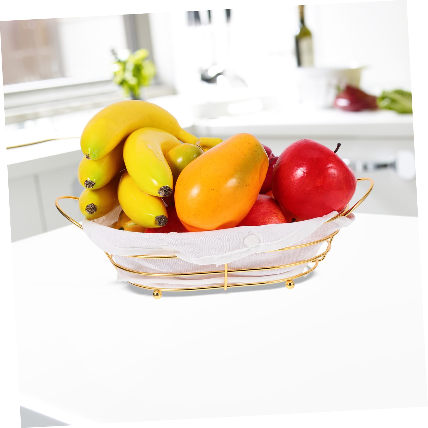 Cestino Dorato Per Pane E Frutta - Vassoio In Filo Metallico Con Fodera, Decorativo Per Feste E Tavola - Foto 8