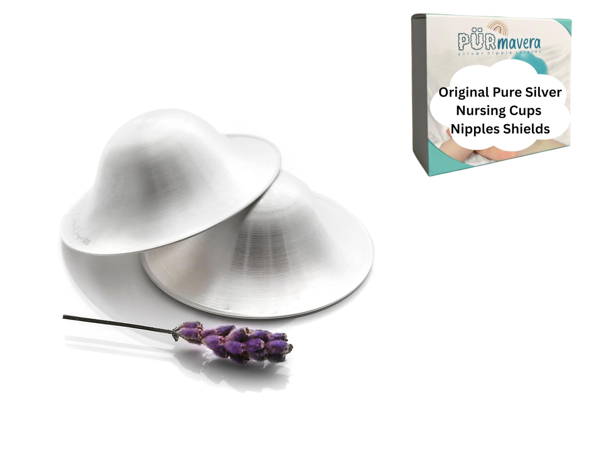 Silver Nursing Cups Nipple Cover Nipple Soother for Newborn Breastfeeding Moms, The Original 925 Silver Nursing Cups