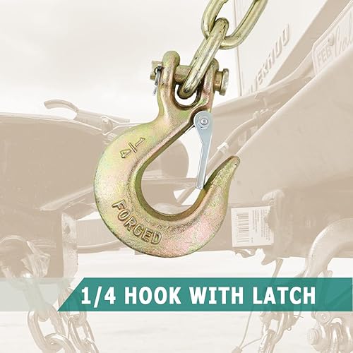Miniatura 3 de Paquete de 2 cadenas de seguridad para remolque tipo bóxer de 14 x 35 pulgadas, cadena de transporte de grado 70 con gancho para horquilla
