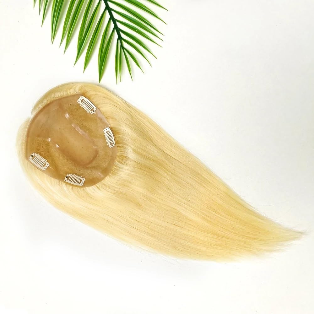 14 x 16 cm naturalna jedwabna końcówka na bazie skóry głowy, blond włosy, jedwabna peruka z klipsami dla kobiet, puszysta i naturalna (35 cm)
