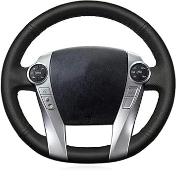 DIY Artificial Leather Steering Wheel Cover Hand-Stitched, Prius 30 XW30 2009-2015 Prius V 2012-2017 Aqua 2014, Black Leather Car Steering Wheel Cover