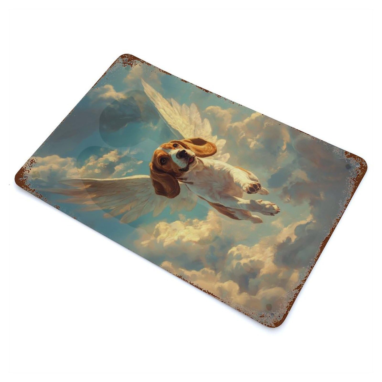 Beagle with Angel Wings In Memoriam Tribute Vintage Rust Metal Sign 11.8"x7.9", for Basement, Hobby Room And Garage Decor, Farmhouse Wall Decor