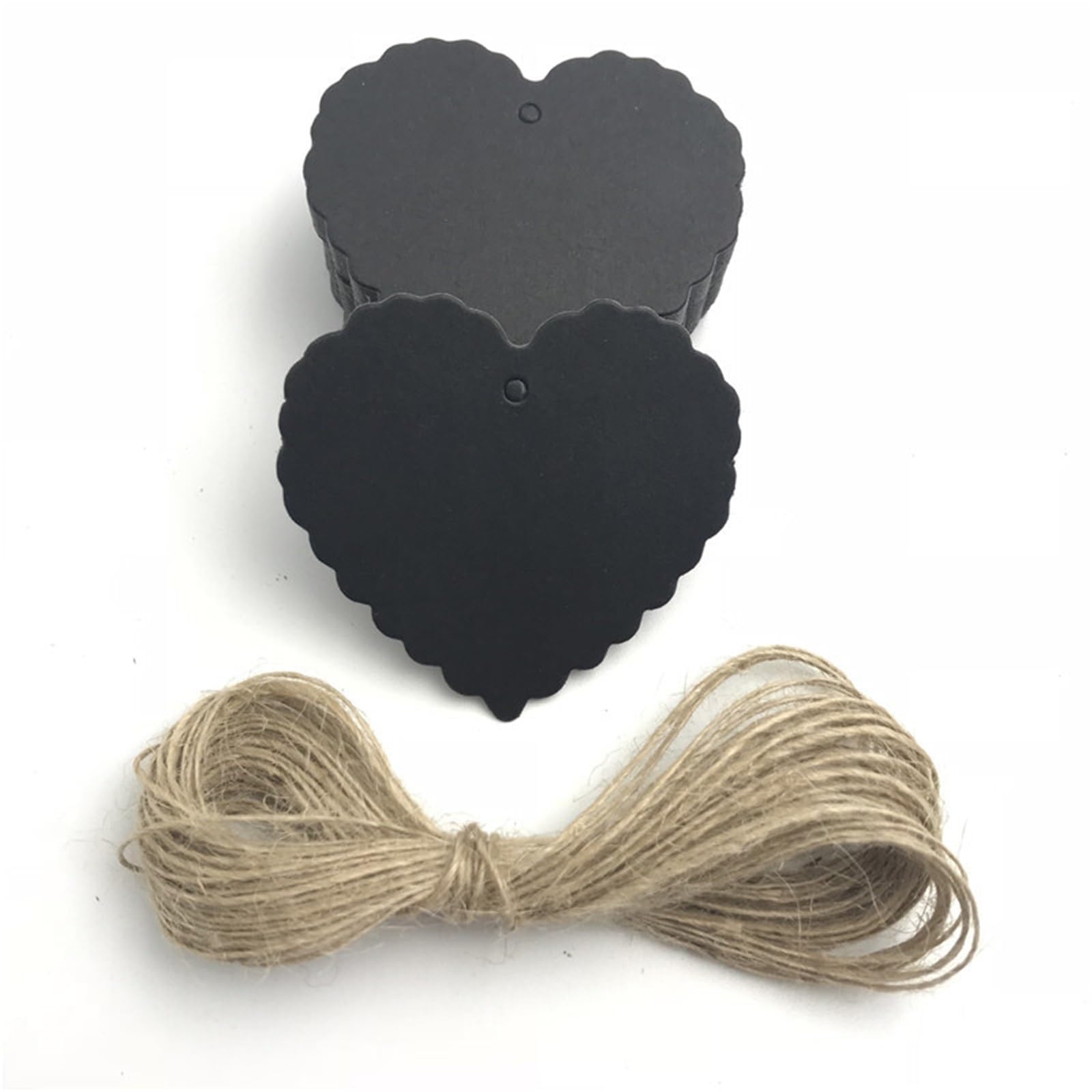 Etichette per prezzi con cordino, 200 etichette in carta kraft, etichette per giardinaggio, per matrimonio, note vuote, 5,8 x 5,5 cm (nero con corda da 10 m)