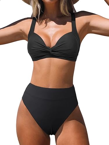 Miniatura 6 de coastal rose Conjunto de bikini push up para mujer traje de baño de dos piezas con giro frontal cruzado y espalda alta
