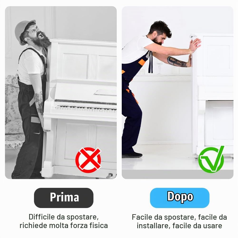 Flintronic Ruote per Mobili, Ruote per Mobili Pesanti, 8pz(Bianco) | Caricare 200kg, Girevoli a 360°, senza segni sul pavimento, per Spostare Mobili, Tavolo, Armadio
