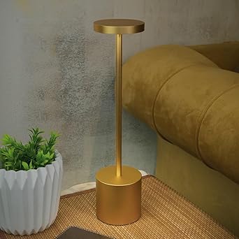 Chronos Luminis Cordless LED Table Lamp - USB Rechargeable Portable Touch Control Dimmable 3 Light Color Tunable Table Lamp for Hotel, Cafe, Restaurant or Home for Bedside, Dining (Gold)