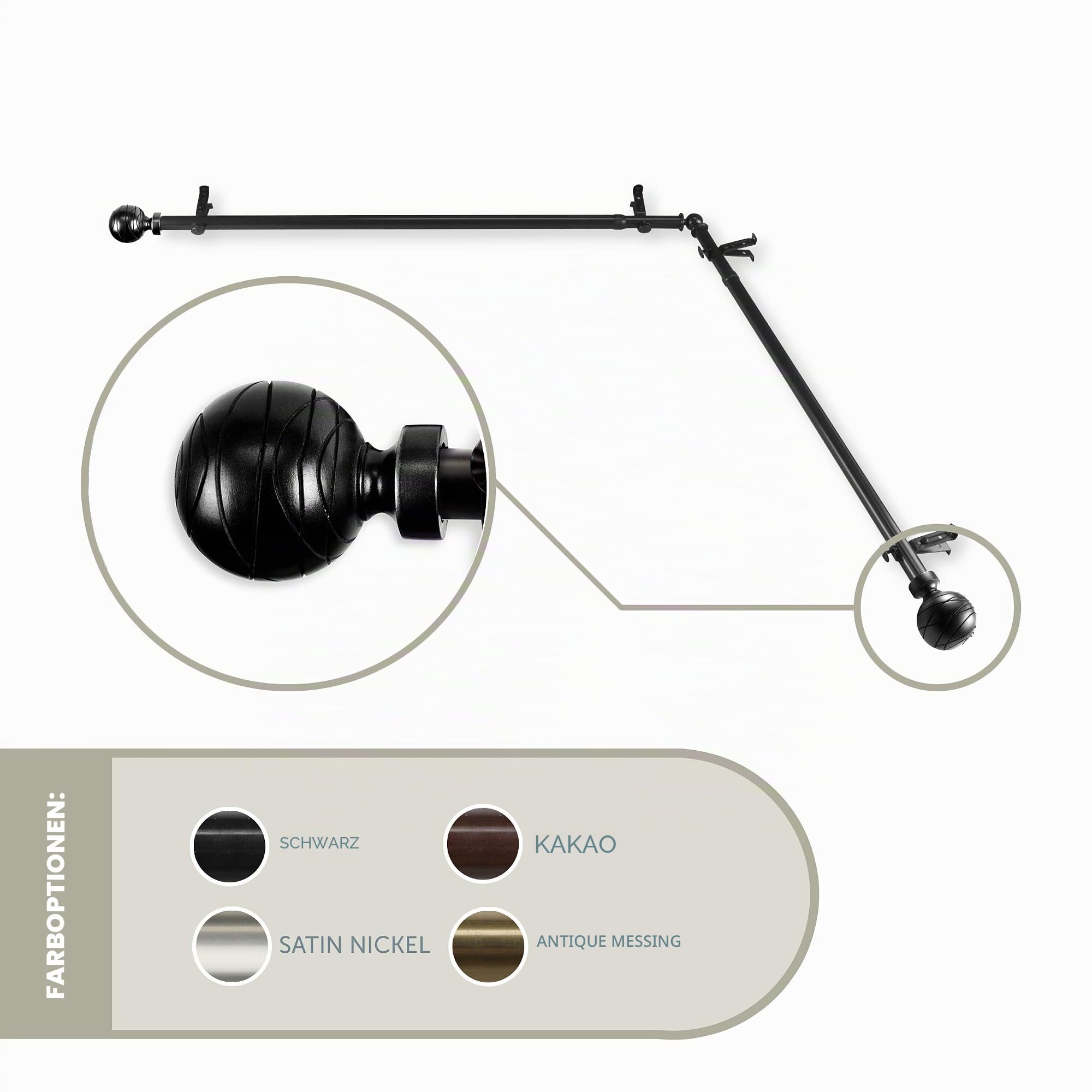 Rod Desyne Arman Gardinenstange für Fenster, 33/40,6 cm, 71,1-121,9 cm, Schwarz