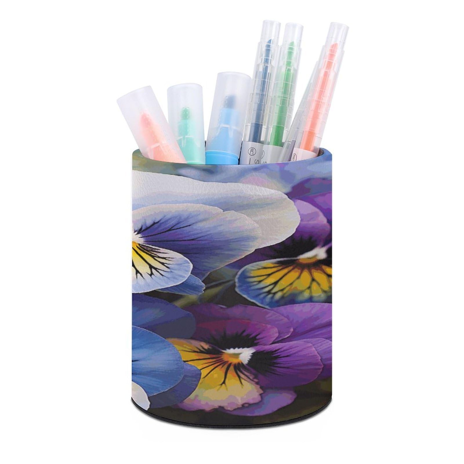 FekiLoot Pansy Perfection Pen Holder Personalized Desktop Pencil Holders Case Office Accessories Container Box for Round Pen Cup Desktop Organizer Makeup Brush Holder Caddy Storage