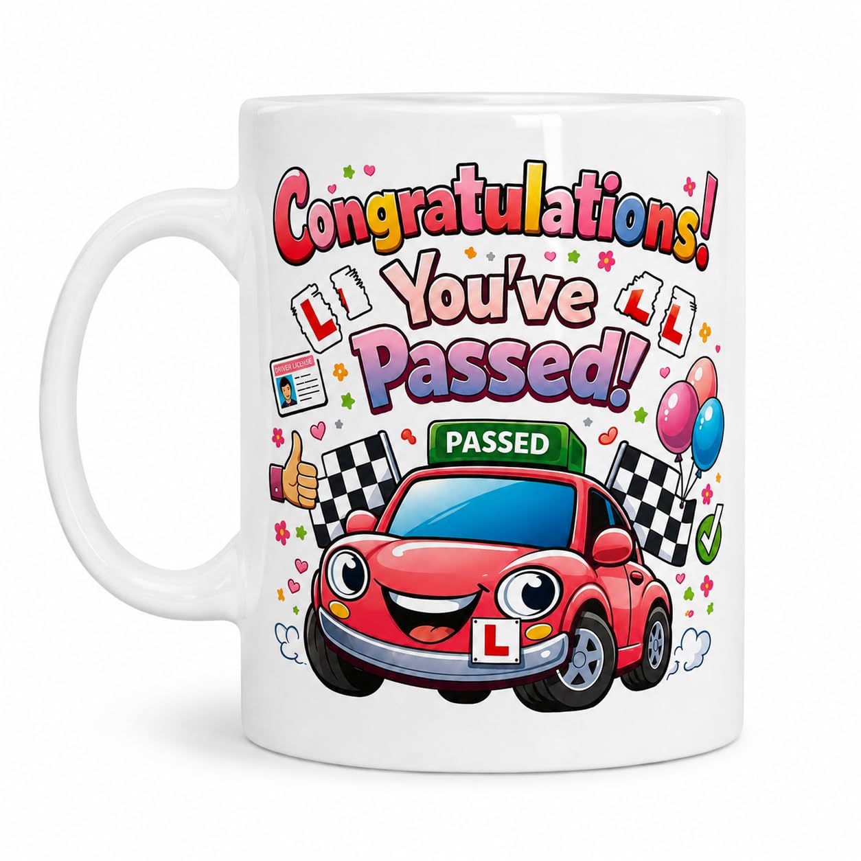 Congratulations You've Passed Driving Test Mug, Ceramic, Novelty Gift, Her, She, Pink Car, 11oz Ceramic Cup