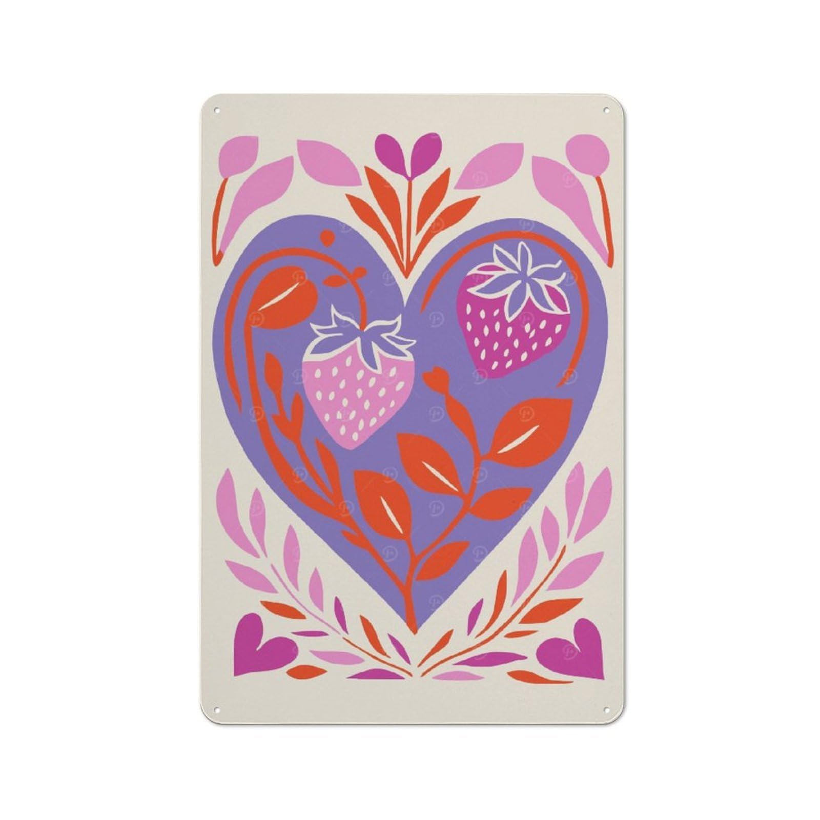 Junmoney Style-8 Cottage Style Purple Strawberry Love Decorative Tin Sign 30X20cm, Rustic Kitchen Decor For Kitchen, Cottage, Porch Or Garden Room