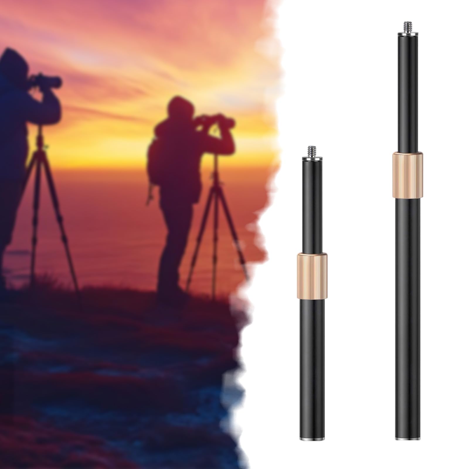 Tige d'extension télescopique en métal de 6,35 mm mâle vers femelle pour trépied d'appareil photo, perche à selfie, support de lumière de camping, longueur réglable