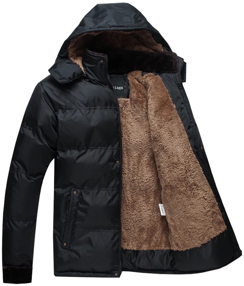 Fashciaga Men's Winter Hooded Faux Fur Lined Coats Black-2