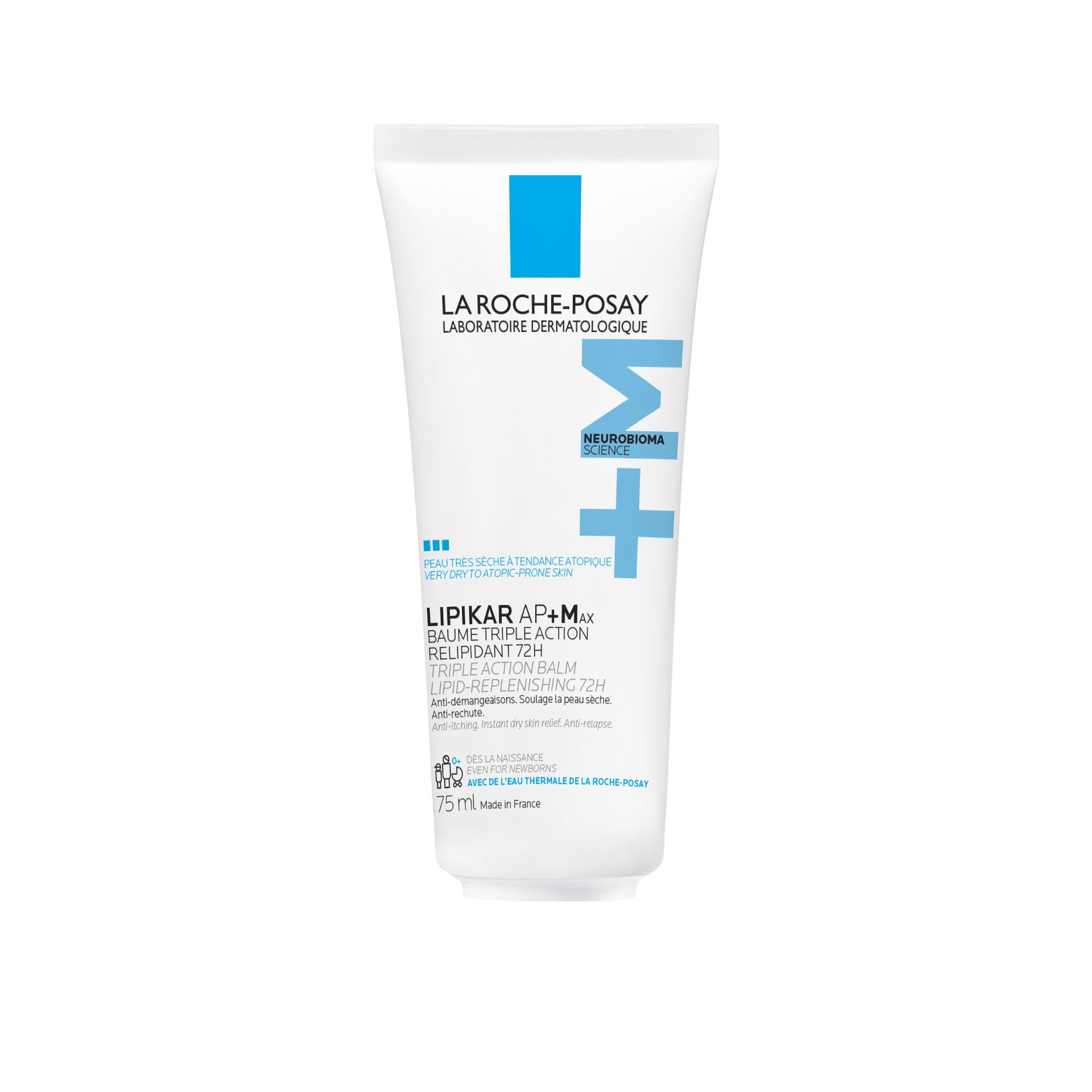La Roche Posay LIPIKAR BAUME AP+​Max Balsamo a tripla azione per pelli molto secche o atopiche con tendenza all'eczema. 75 ml.