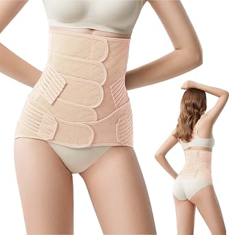 Postpartum Belly Band Wrap - Recovery Support, Adjustable Tummy Control Binder with Pelvic Belt , Comfortable and Supportive for Natural and Cesarean Sections, Shapewear,Elegant Quilted Design Beige, MediumBelow110LB
