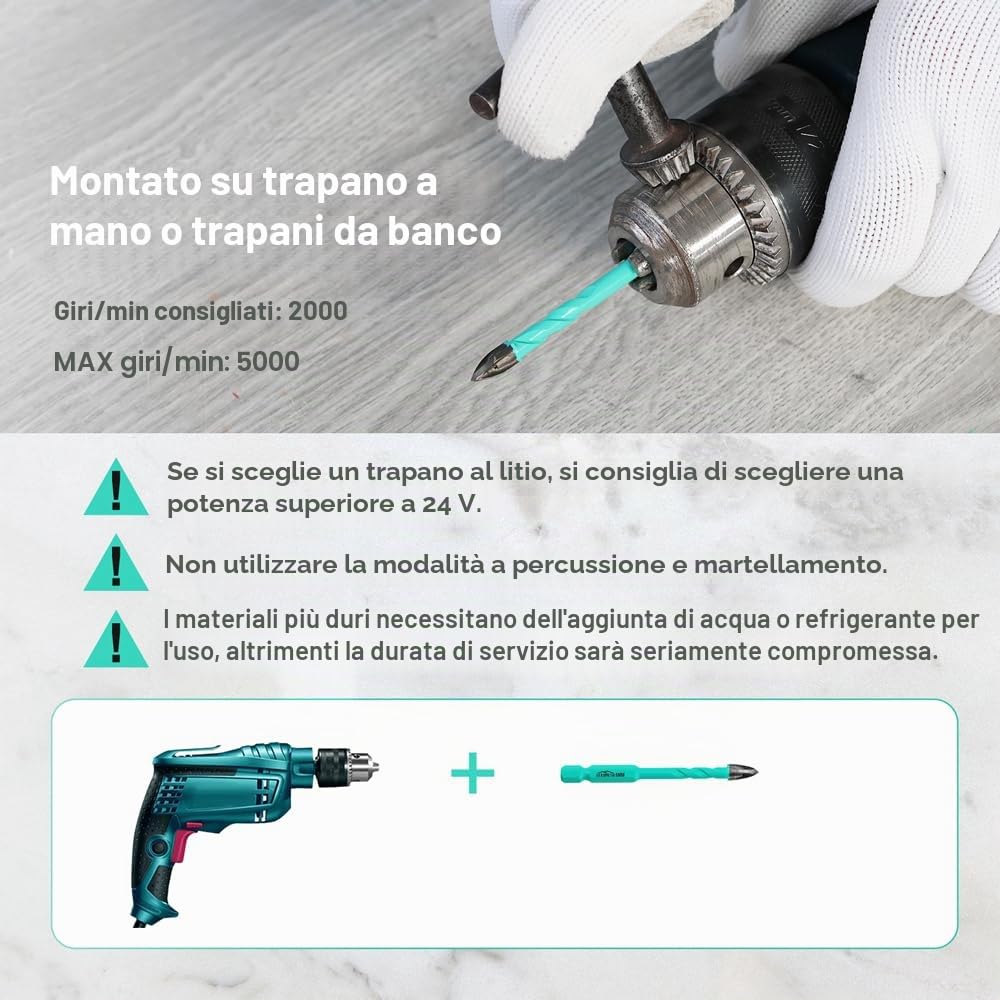 Punte per Gres Porcellanato - Set 10 Pezzi Punte Trapano Diamantate 6mm*4+8/10/12mm per Legno, Plastica, Muratura, Attacco Esagonale a Cambio Rapido