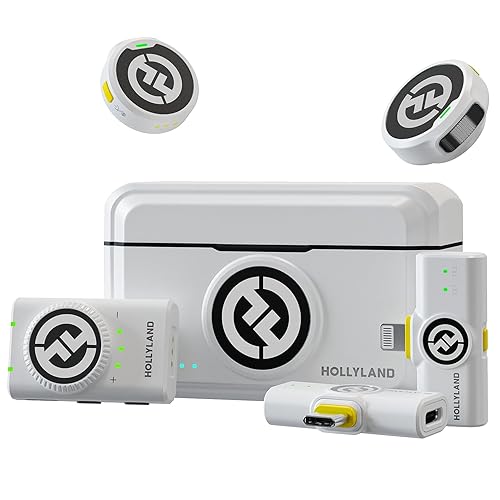 Hollyland Lark M2 Wireless Lavalier Microphone for iPhone/Android/Camera/PC/Laptop with Lightning/USB-C/Plug, 48KHz 24Bit, 1000ft Range, Noise Cancellation, YouTube, Vlog, Streaming (White, Combo) - Combo - White