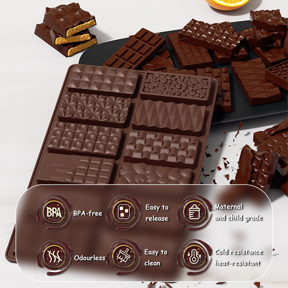 Stampo per Torrone e Cioccolato in Silicone 3 Pezzi, Dubai Stampo per Tavoletta di Cioccolato Profonda, Ideale per Dolci e Decorazioni di Torte, Stampo per Cioccolatini e Dolci Artigianali
