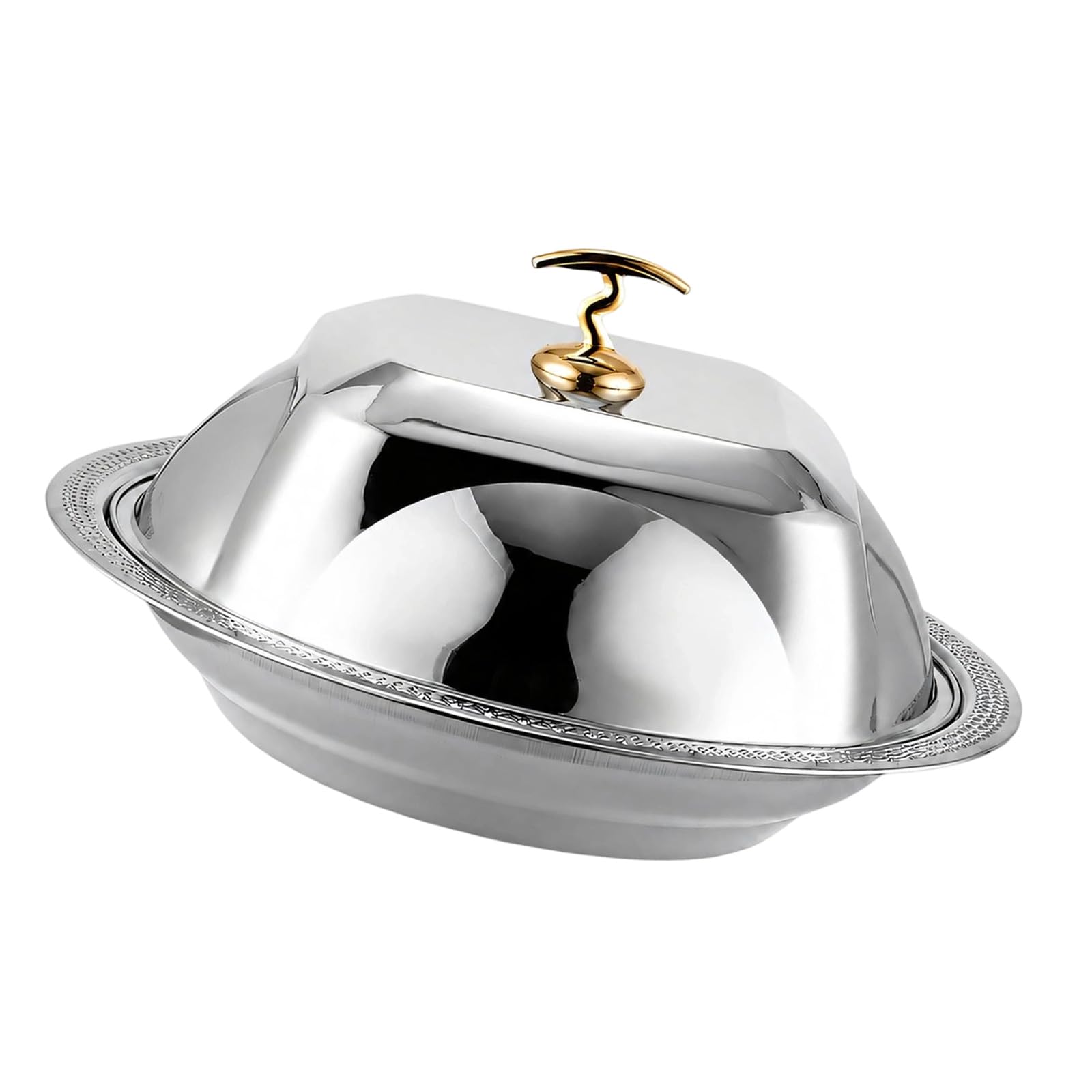 Abgedecktes Serviertablett aus Edelstahl, Silver 40CM