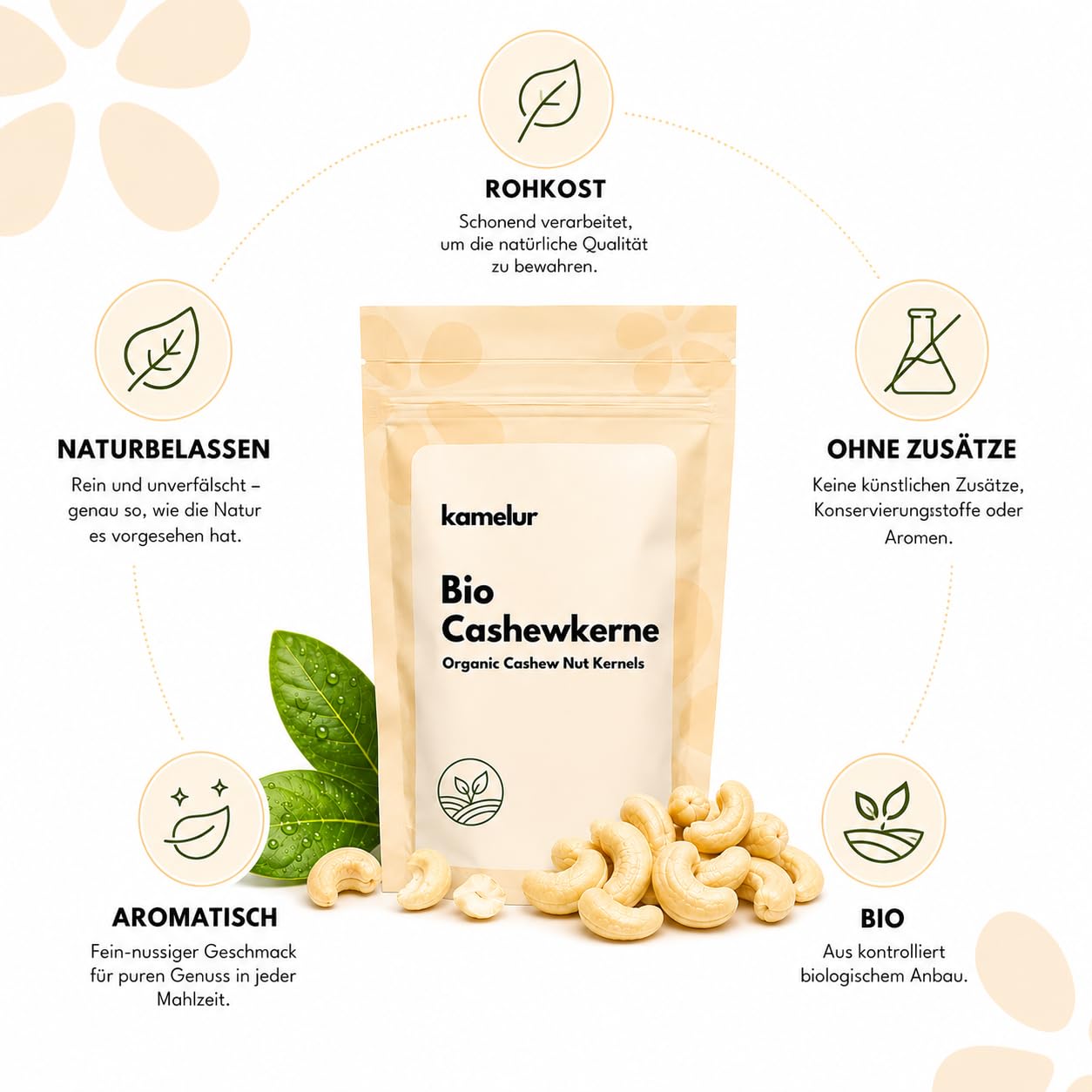 Kamelur Anacardi BIO Al Naturale - Anacardi Interi Non Trattati E Senza Additivi Provenienti Da Agricoltura Biologica Certificata 1 Kg (Confezione Da 1)