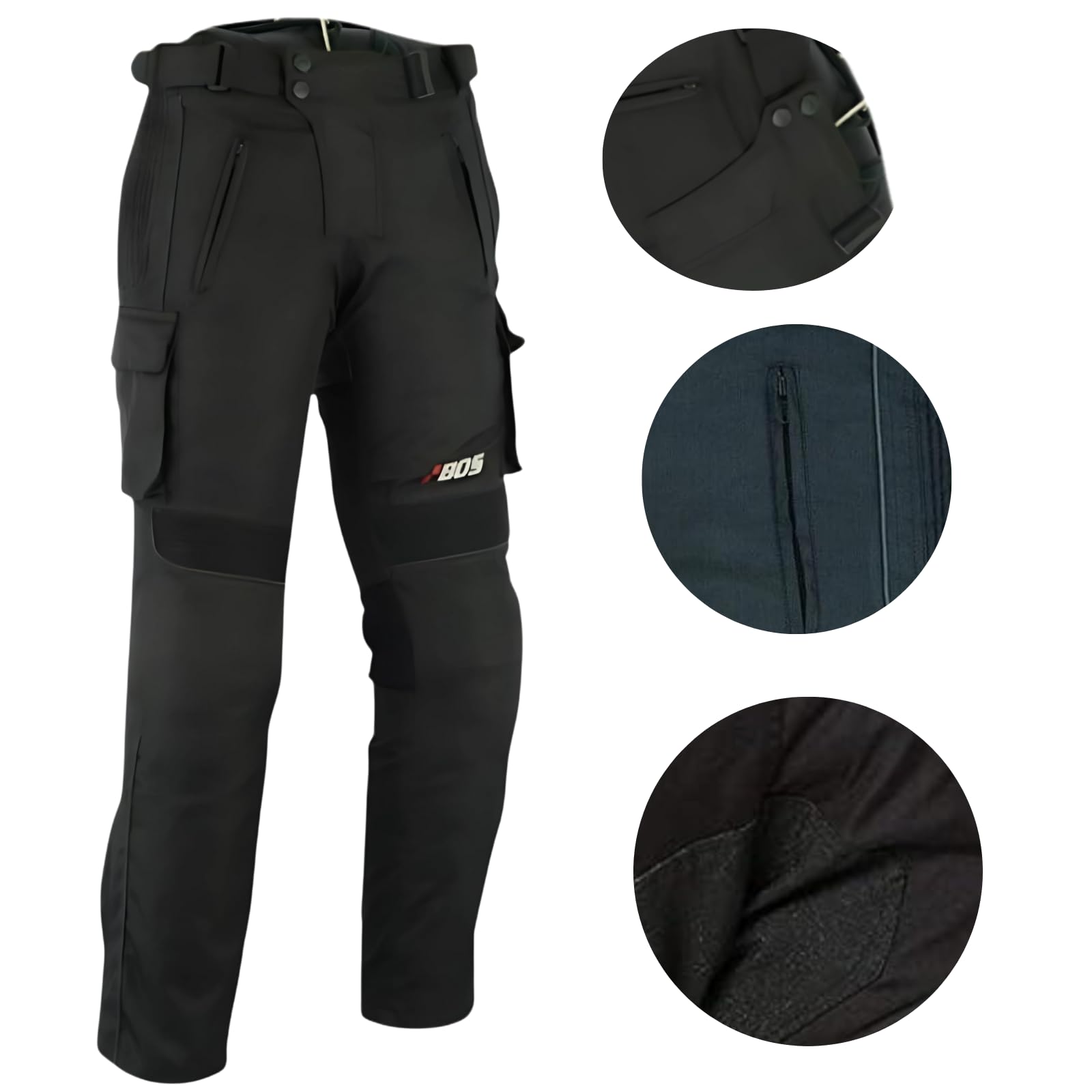 Motorrad Textil Hose wasserdichte Textilhose Thermofutter CE Protektoren Hose Motorradhose Herren mit Protektoren Textil Cargohose Cargo