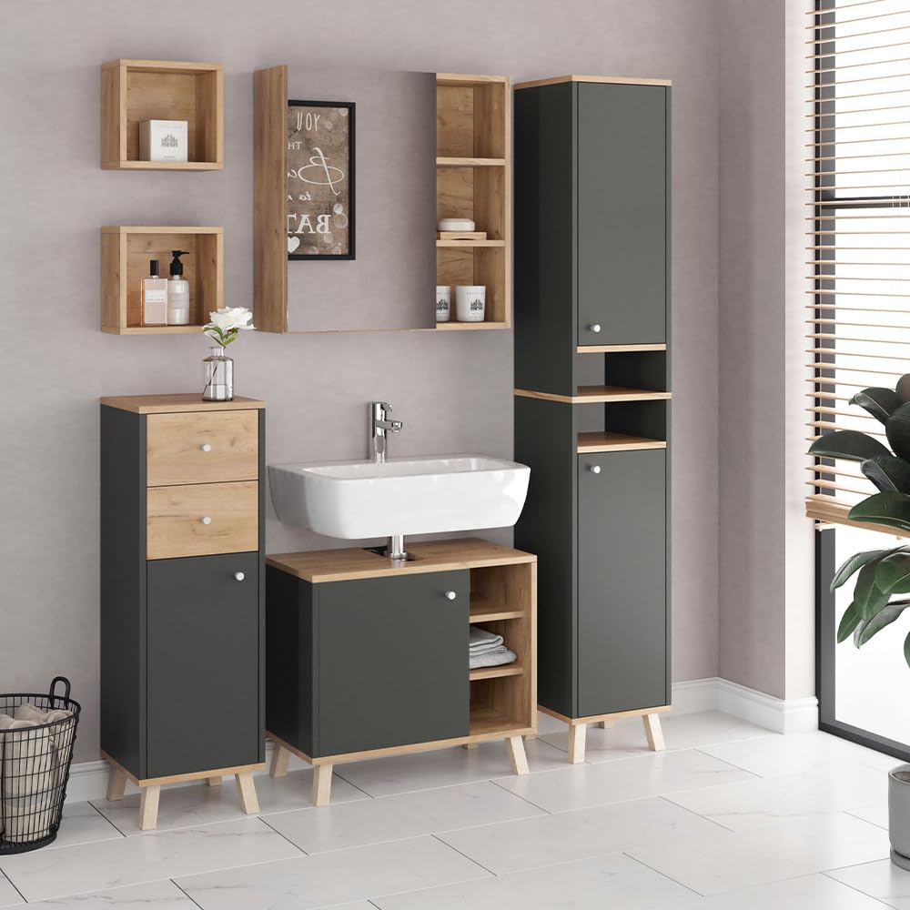 Vicco Mensola a muro Senyo, rovere Goldkraft, 25 x 25 cm set da 2, per il bagno, Tanto spazio per gli utensili da bagno