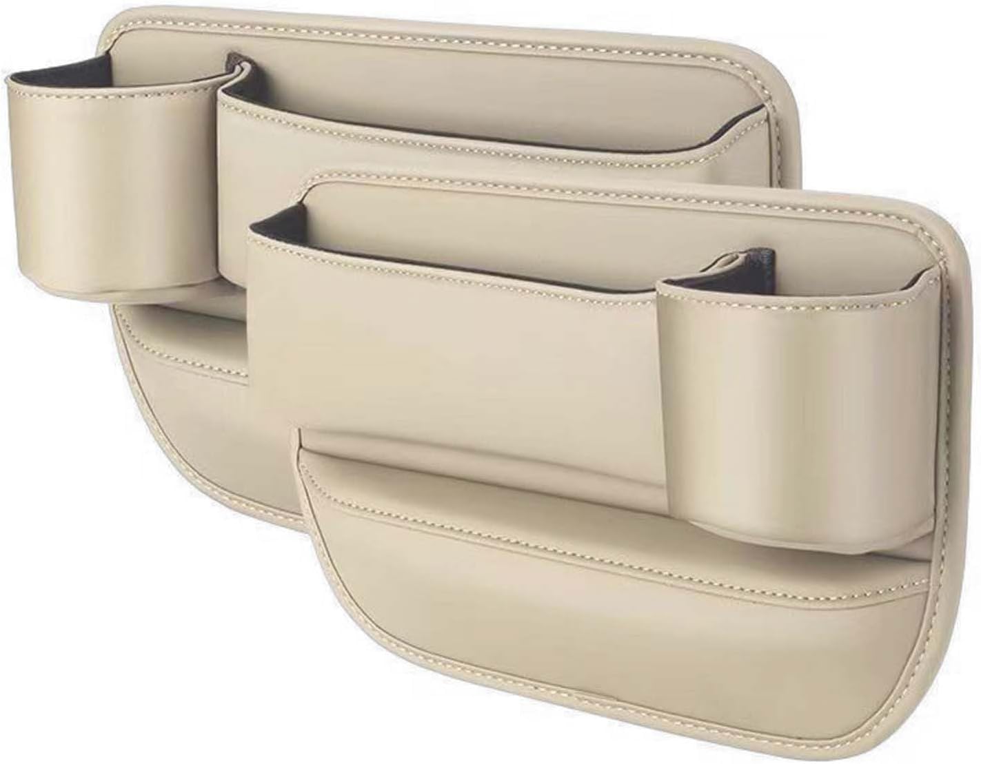 LANAZU Car Seat Gap Filler Organiser for Benz AMG GT C190 X290, Multi-Function Car Seat Gap Filler Organiser PU Leather Car Seat Gap Storage Box,Beige/A