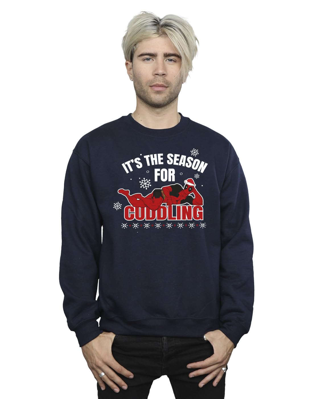 Absolute Cult Men's Navy Blue Marvel Deadpool Time For Cuddling Sweatshirt XXXX-Large