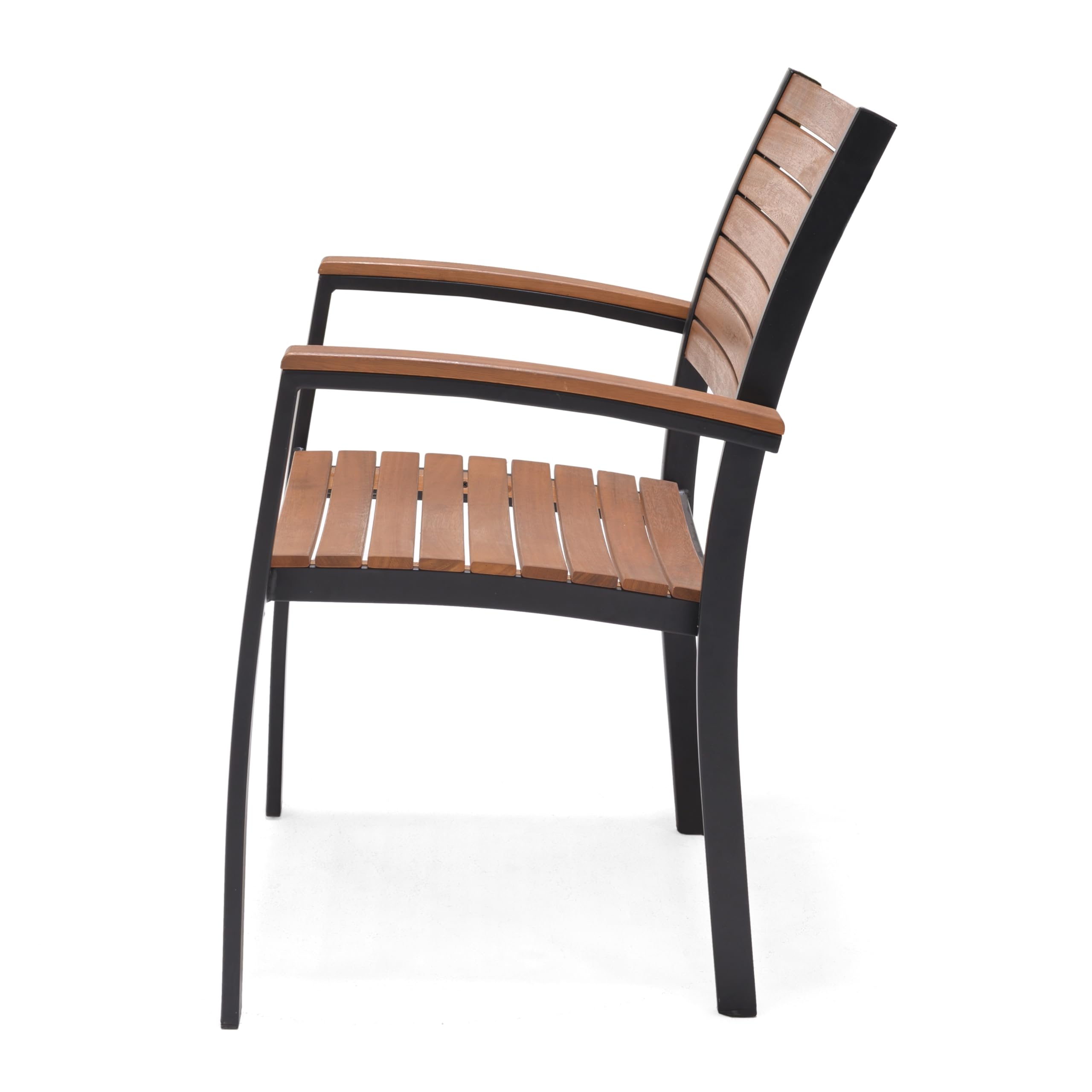 METRO Professional Silla de Jardín con Reposabrazos Lynx, Aluminio/Madera de Eucalipto, para Exterior, Madera/Negro (con Reposabrazos, Madera/Negro)