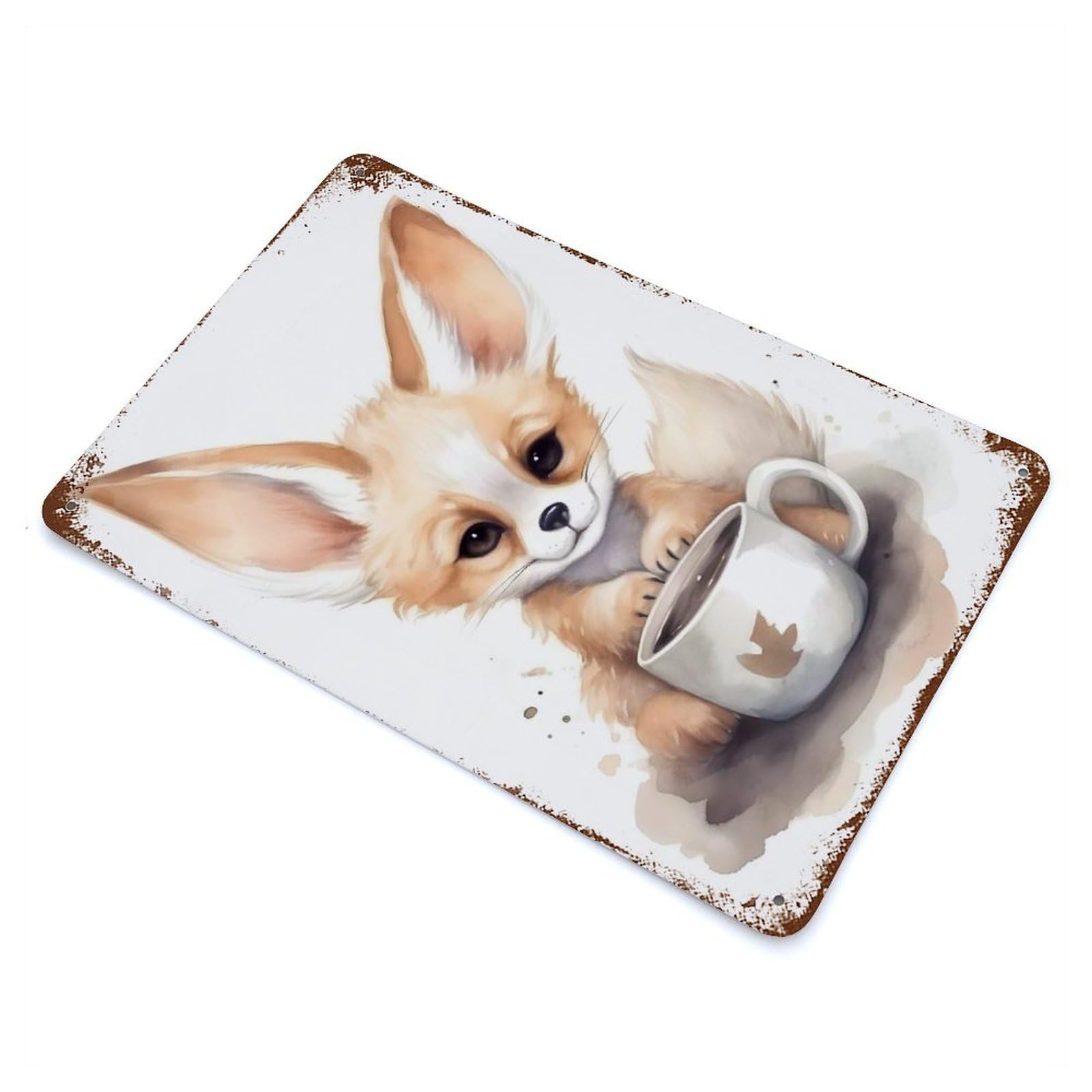 Fennec with Coffee Retro Metal Sign 11.8"x7.9", Shabby Chic Decor for Garage, Pub Or Kitchen
