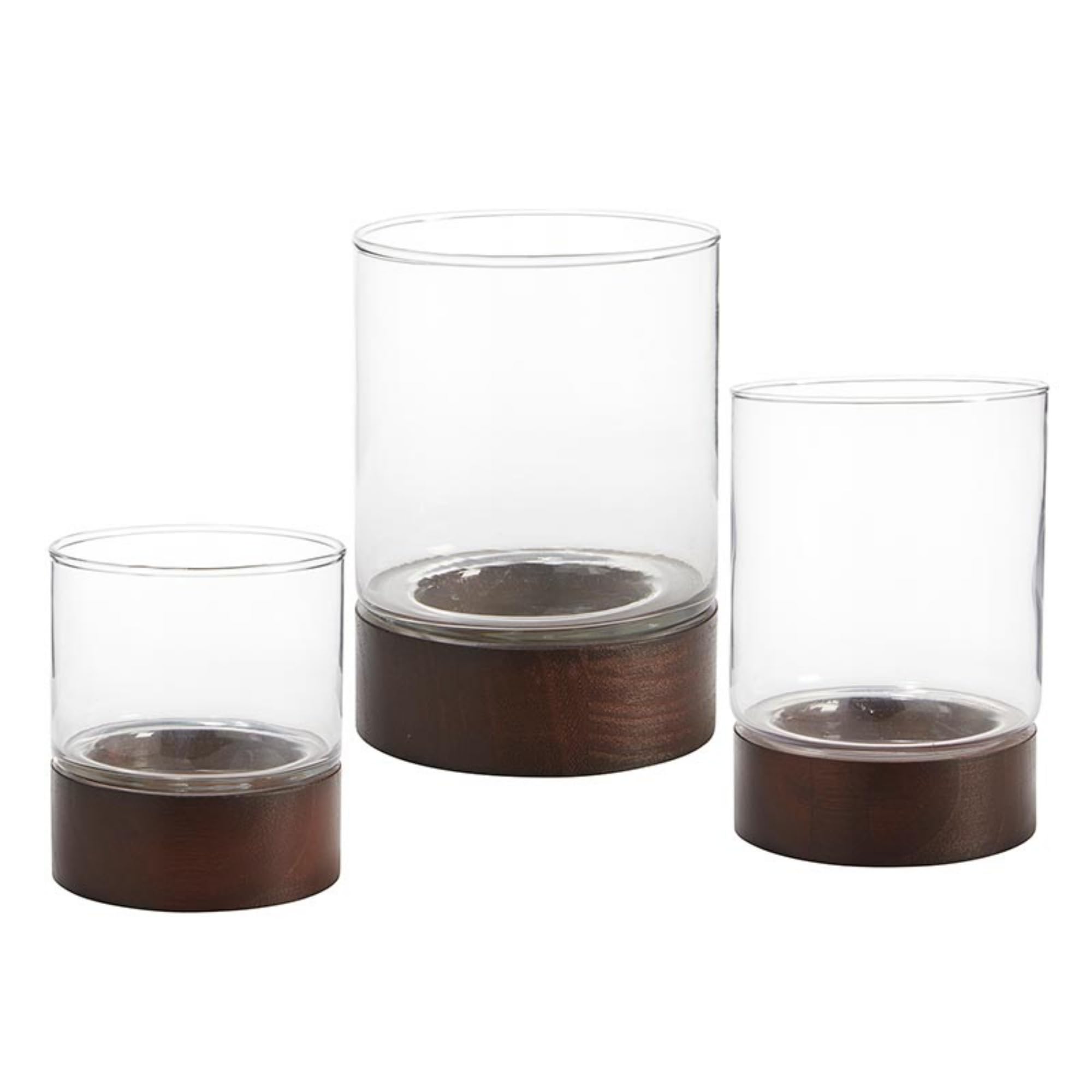 47th & Main Votive Candle Holders Wood and Glass Candleholder, Set of 3, Walnut