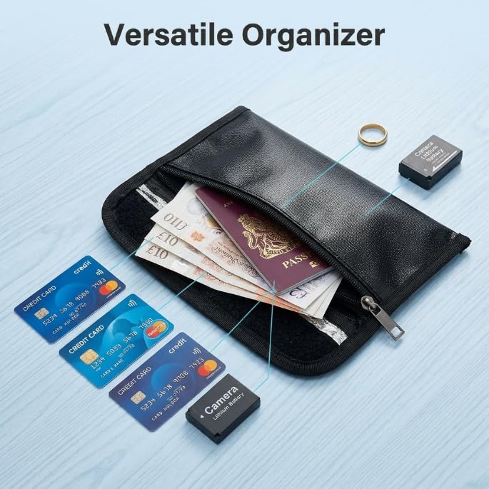 Bolsa para documentos ignífuga e impermeable diseñada para ofrecer una protección fiable de objetos importantes como pasaportes, dinero en efectivo, tarjetas, certificados y otros documentos personale