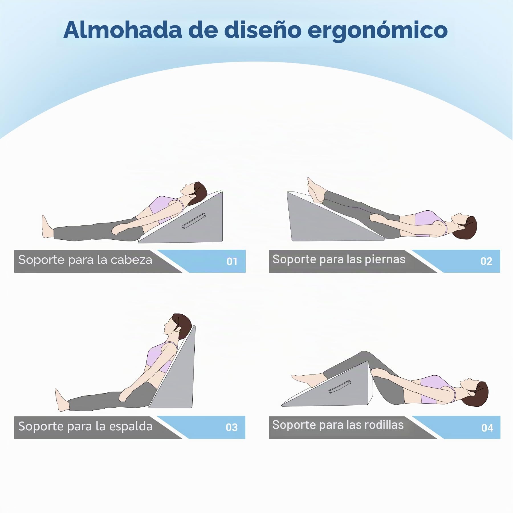 INFANZIA Cojín reclinado para cama, Almohada Triangular Ergonómica en memoria de forma para apnea del sueño, cojín de esquina, ronquidos, reflujo ácido (blanco)