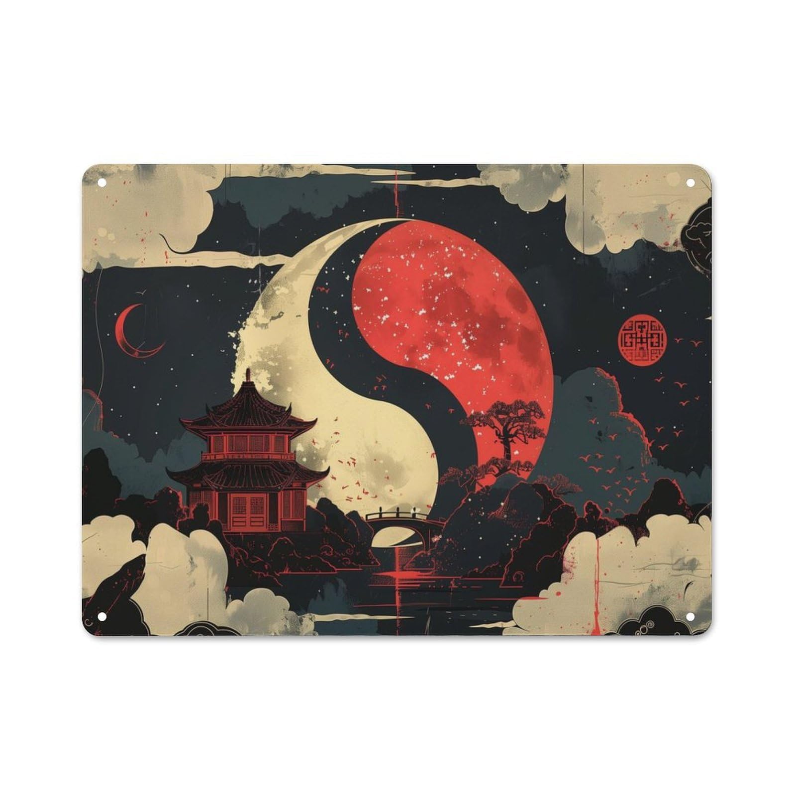 Junmoney Style-16 Outdoor Room Rustic Tin Sign 30X40cm Featuring Red White Yin Yang Zen, Shed Wall Decor For Greenhouse, Garden Room, Cafe Or Entryway
