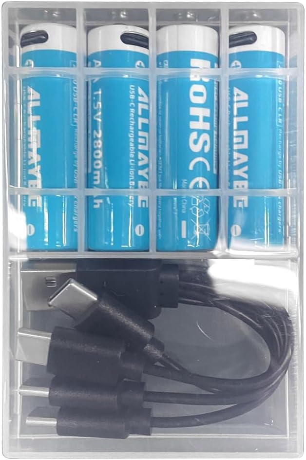 XTAR Rechargeable AA Batteries, 1.5v Lithium aa Batteries 2800mAh Max 2A– High Capacity for Long-Lasting Power, for Remotes, Toys, Flashlights – USB-C Charging, No Separate Charger Required (4pcs)