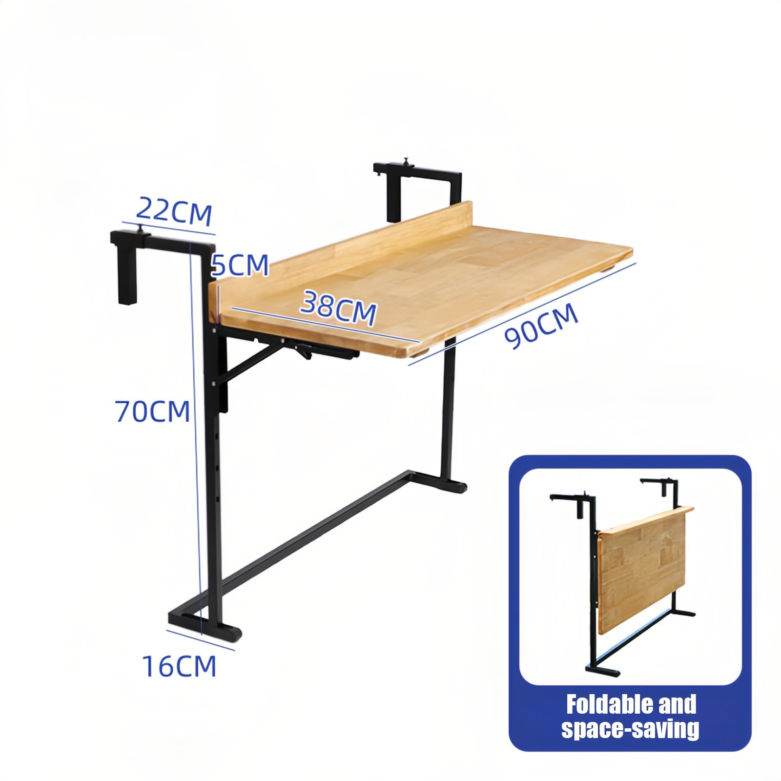 Table et Balcon Suspendue, Balustrade Terrasse, Bar pour Balcon, Installation Facile, Table Pliante Réglable en Hauteur(38 * 90cm/15 * 35.4inch)