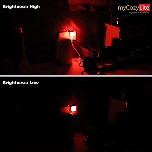 Miniatura 6 de myCozyLite Luz nocturna de doble luz, interruptor de luz roja y azul, regulable, brillo ajustable, sensor de atardecer a amanecer, luz nocturna