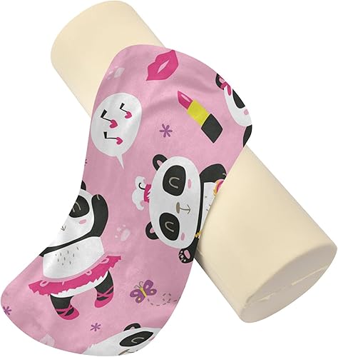 Miniatura 4 de JUNZAN Panda - Almohada de almohada para el cuello, almohada redonda pequeña, almohada decorativa para apoyo lumbar, cilindro de sueño, espuma