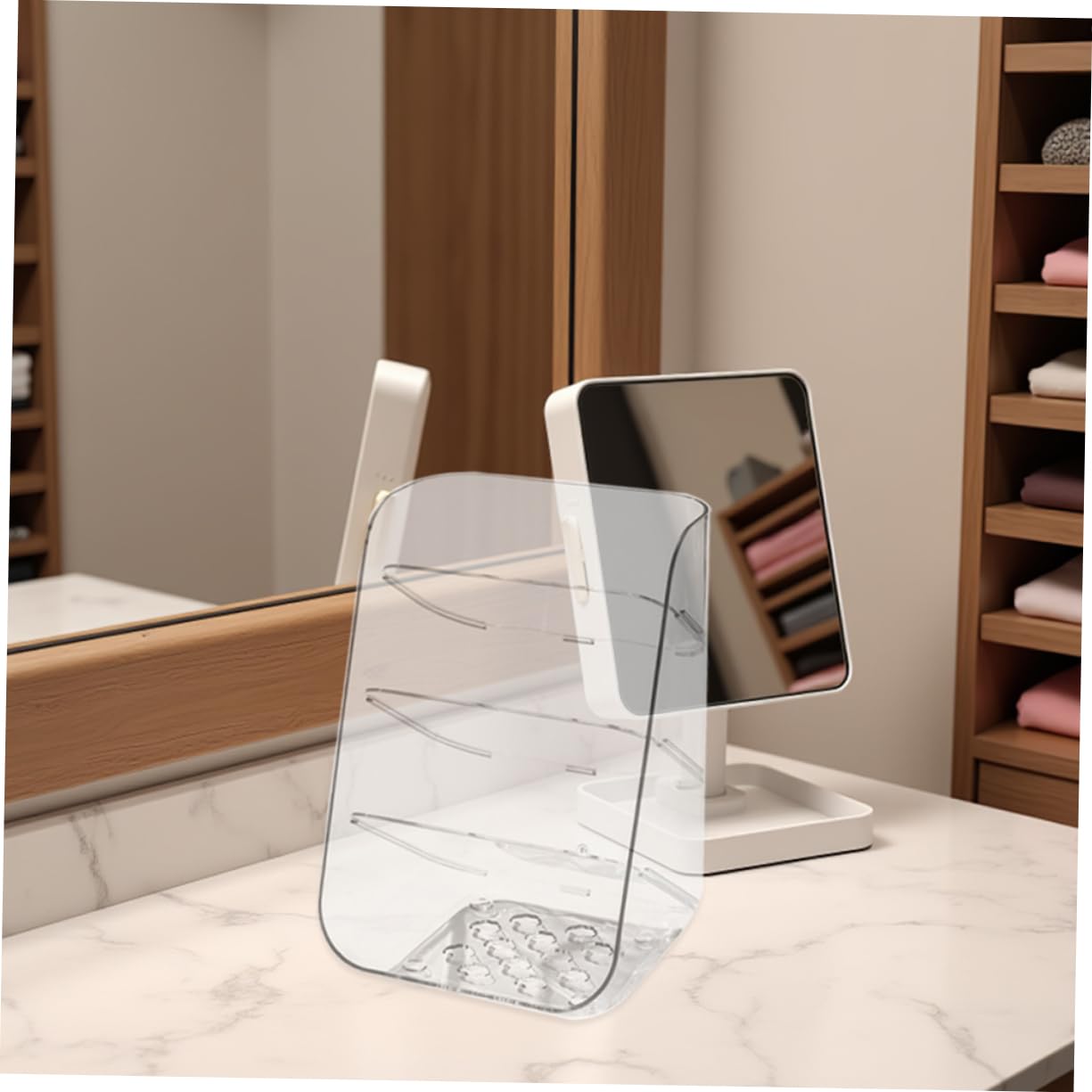 2pezzi Scatola Portaoggetti Trasparente per Scrivania Organizer per Scrivania Contenitore per Portapenne Organizer per Cancelleria in Plastica con Base Stabile