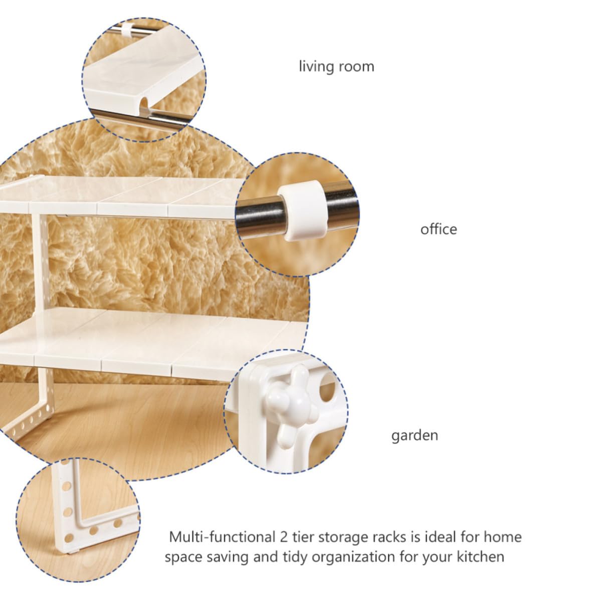 Organizador de Estantes de Acero Inoxidable y Plástico para Cocina, 2 Niveles 10 Estantes Extraíbles, Ahorro de Espacio y Fácil Instalación para Sala y Hogar