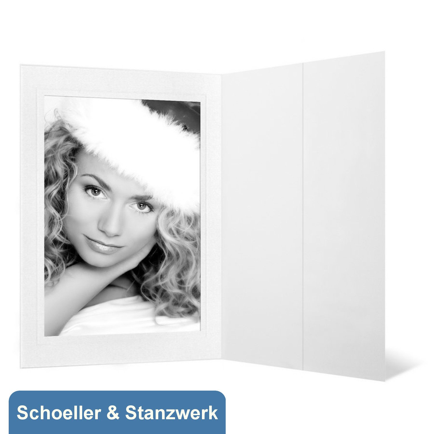 Schoeller & Stanzwerk© - 25 Stück Portraitmappen mit Passepartout für 20x30 cm Fotos - mit Bildertasche - weiß - mit Blindprägung