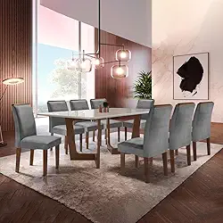 Conjunto Sala De Jantar Nápoles Tampo Vidro/mdf com 8 Cadeiras Luísa Smart Plus Cel Móveis Chocolate/off White/cinza
