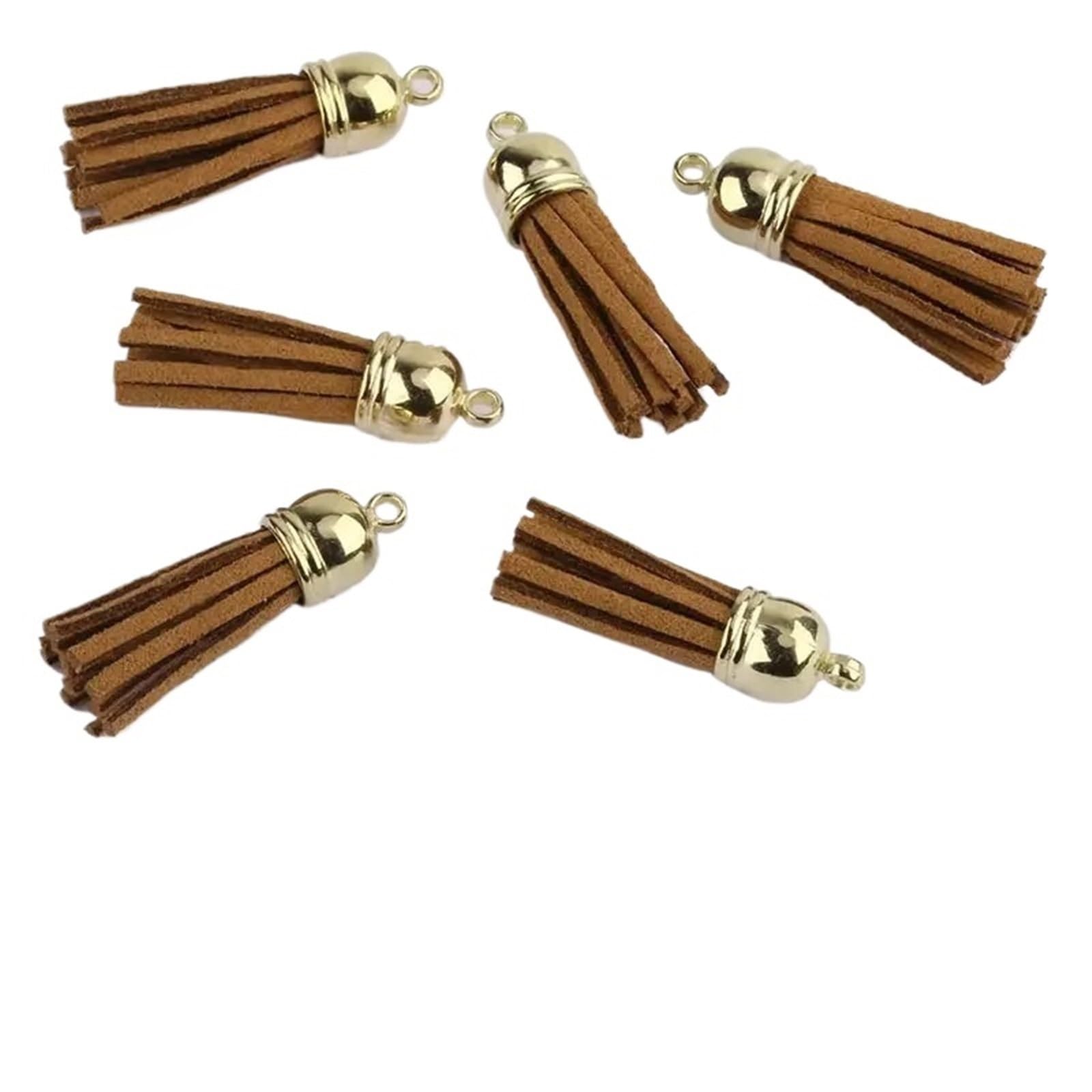 Mini Tassels 50Pcs Keychain Tassels Bulk Leather Tassels for Jewelry Making Colored Suede Tassel Pendant Keychain Accessory Craft Making for Crafts(Brown)